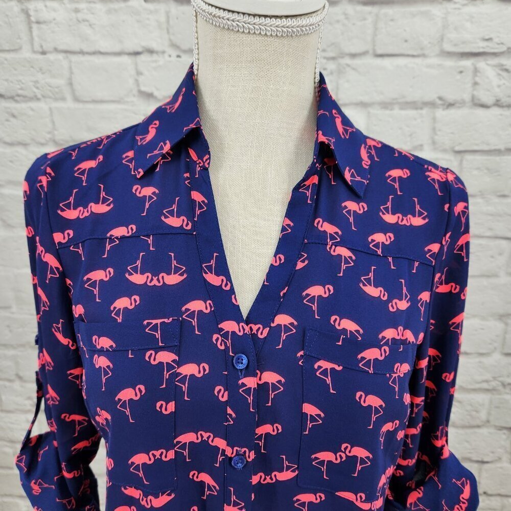 Express Portofina Flamingo Print Button Front Women's XS Extra Small - Picture 2 of 13